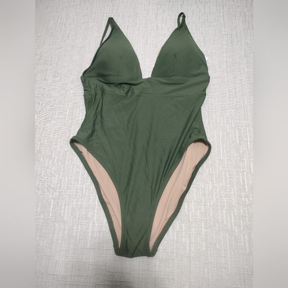 J.Crew  Deep V-Neck French One-Piece Swimsuit, Green 10 NWOT - Picture 1 of 7